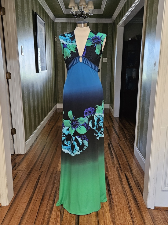 Roberto Cavalli Dresses & Skirts - Roberto Cavalli Blue Green Ombre Floral Maxi Dress Size 42/6